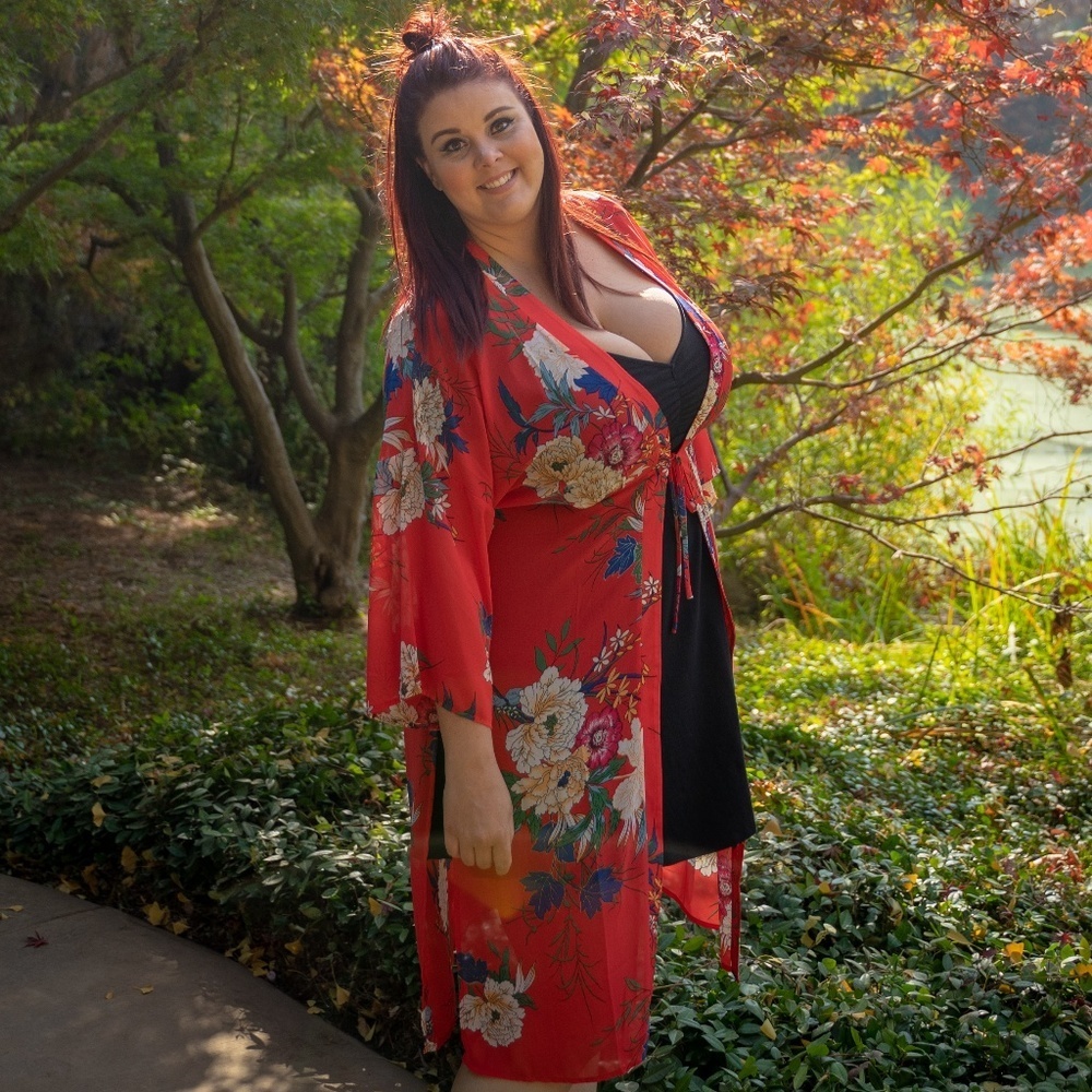 Red Floral Sheer Kimono